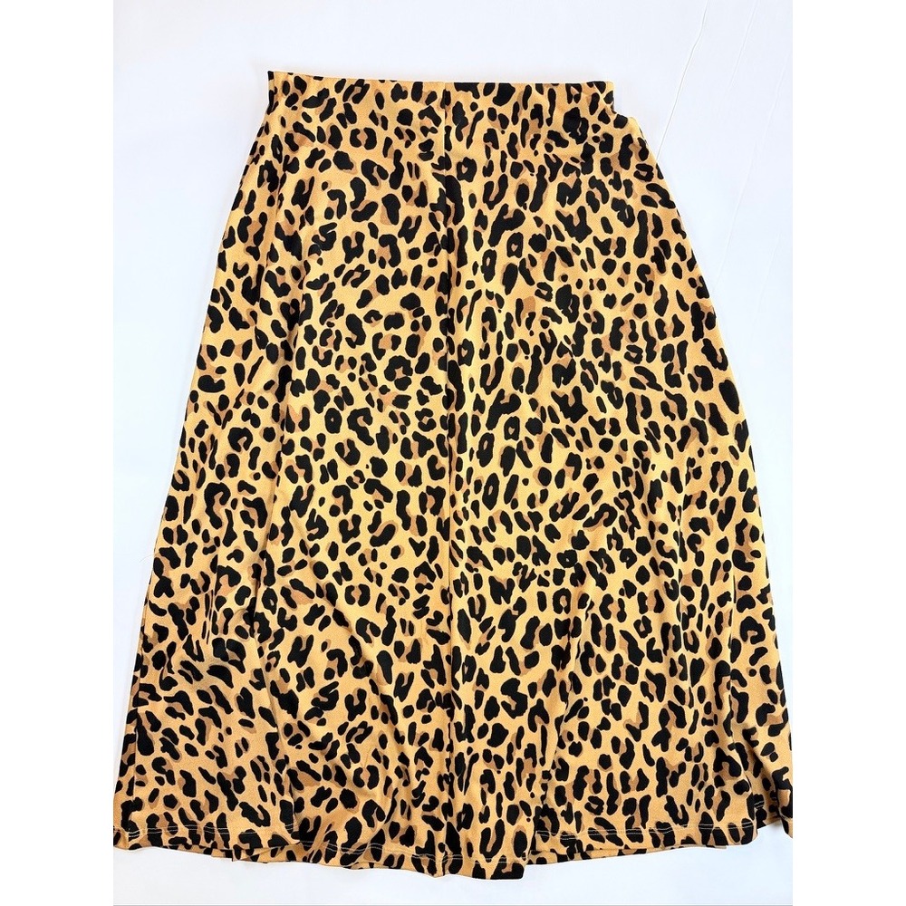 Nine West Midi Skirt Women Size S‎ Tan Leopard Print Elastic Waist Stretch - Picture 7 of 9